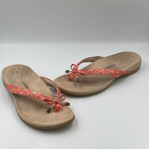 Vionic Bella II Patent Leather Bow Orthotic Flip Flop Sandals Papaya Coral sz 11